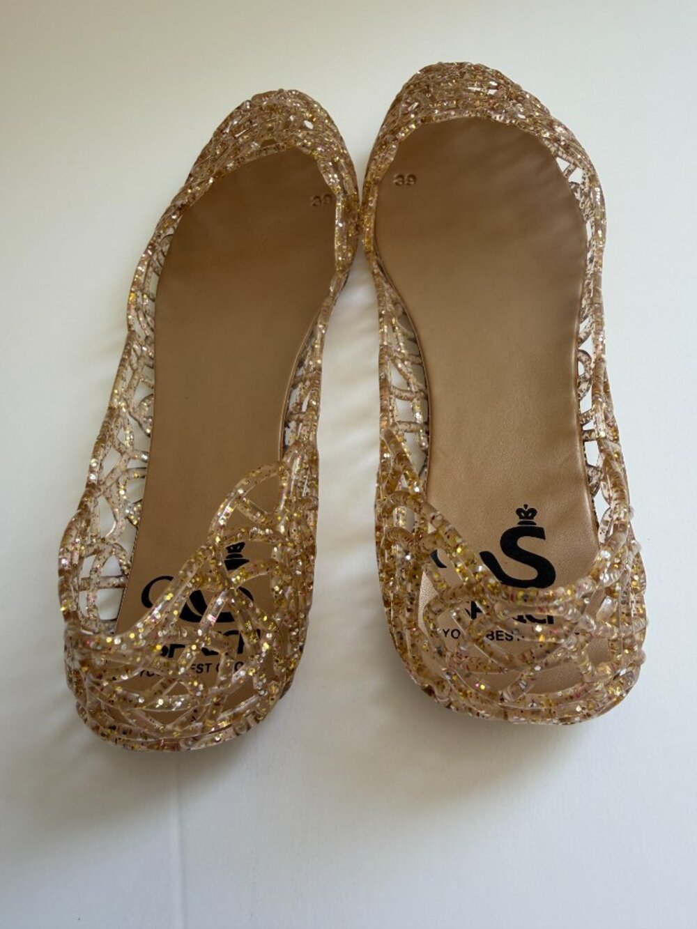 Gold Glitter Beach Jelly Slip On Ballet Flat Shoes Size: 7 1/2 - Picture 4 of 6